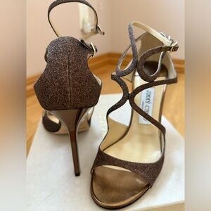 Jimmy Choo Strappy Sandals, Sz 38, Bronze,Heel 100. Never Been Worn, Gorgeous!!!